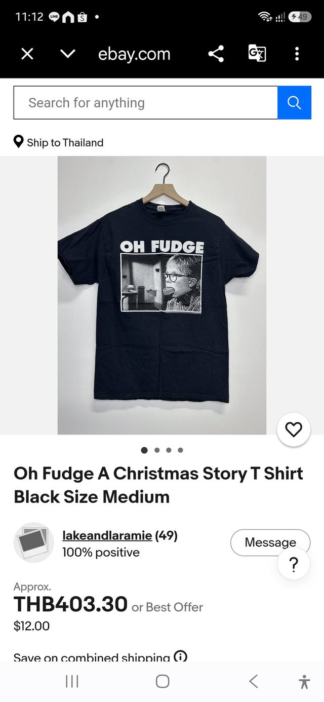 เสื้อยืดวินเทจมือสอง สีดำลาย "OH FUDGE" จากภาพยนตร์คลาสสิกเรื่อง A Christmas Story รูปที่ 7