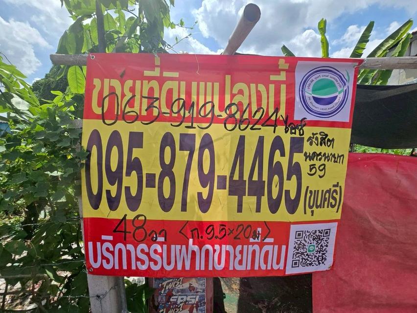 ขายถูกเกือบเท่าราคาประเมินที่ดิน 48 ตรว ติดถนนสาธารณะ ซ.รังสิต-นครนายก 59 ธัญบุรี ปทุมธานี 1