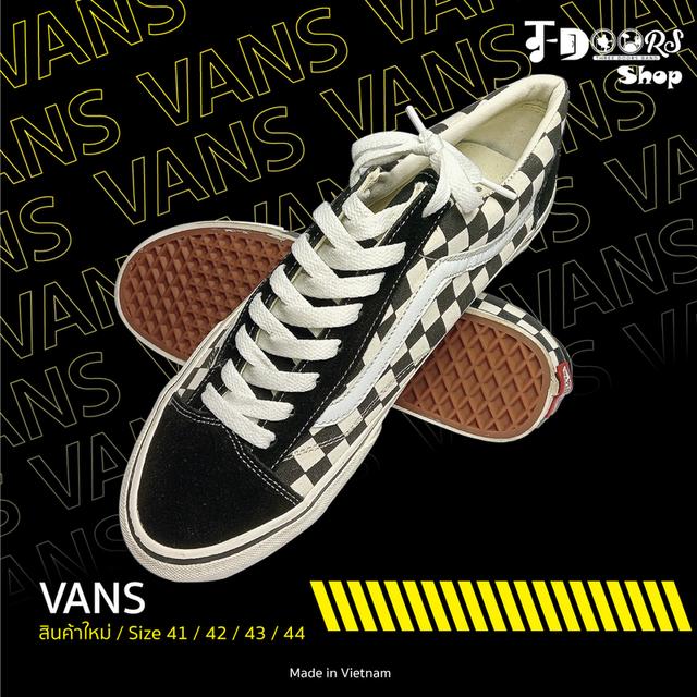 VANS รองเท้าผ้าใบของใหม่ ลายตารางหมากรุก สีดำ จัดส่งฟรี!!! เก็บปลายทาง