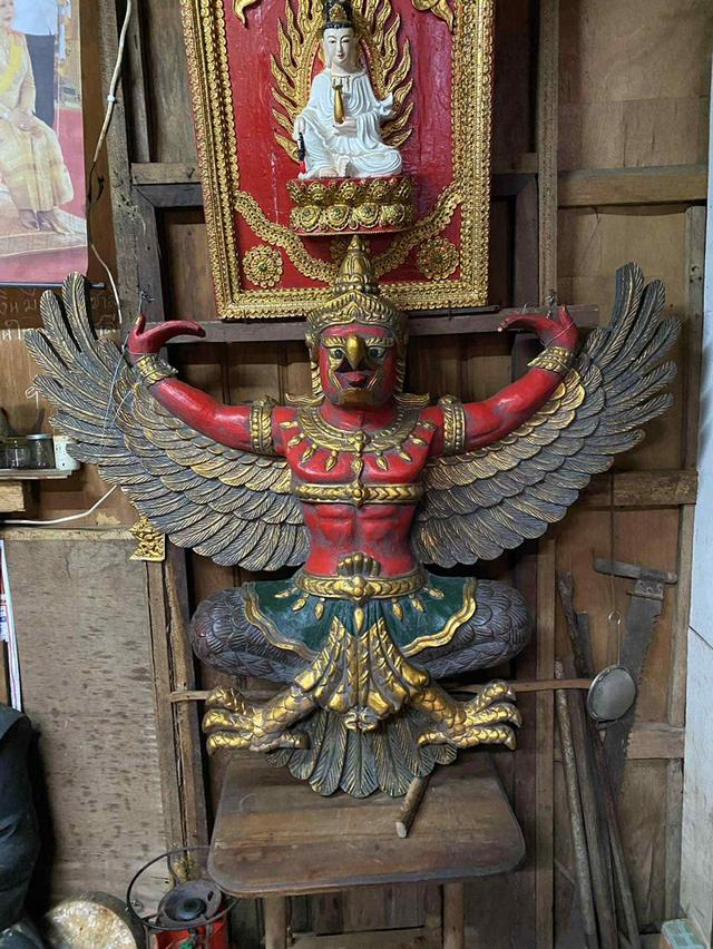 พญาครุฑไม้สัก ขนาด1เมตร20ซม ครุฑไม้แกะสลัก