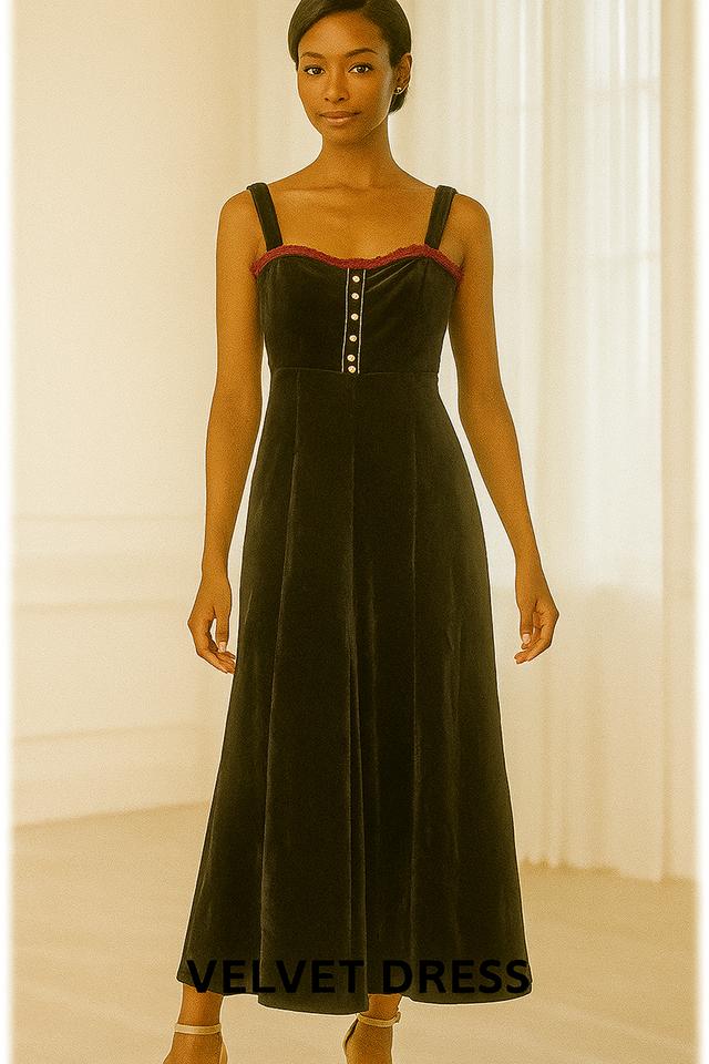 เดรสกํามะหยี่แม็กซี่ คอหวานประดับ Velvet Sweetheart Maxi Dress with Embellishment @SP043
