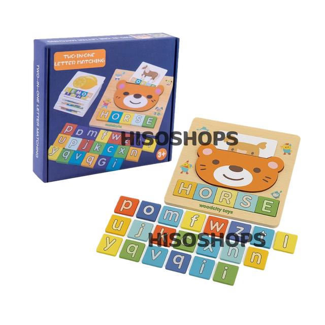 TWO IN ONE LETTER MATCHING ของเล่นไม้จับคู่ตัวอักษรไม้ 2-in-1 เสริมทักษะภาษาอังกฤษ พร้อมการ์ดภาพ สำหรับเด็กเล็กวัยเรียนรู้