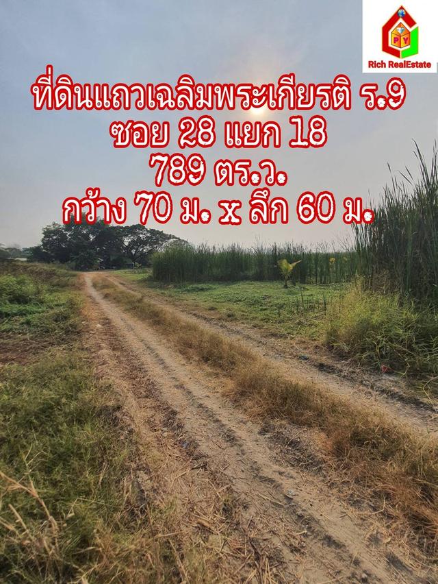 ขายถูกที่ดินสี่เหลี่ยมผืนผ้า เฉลิมพระเกียรติ ร.9 ซอย 28 แยก 18 จากถนนใหญ่เพียง 650 เมตร เนื้อที่ 789 ตรว. ทำเลดี เข้าออกถนนได้ 2 ทาง ใกล้สวนหลวง ร.9 3