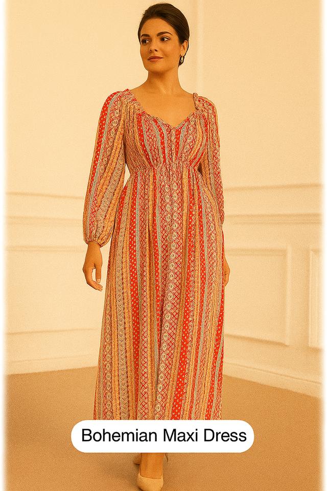 เดรสแม็กซี่ลายทางโบฮีเมียน เดรส Maxi Bohemian Stripe @SP041