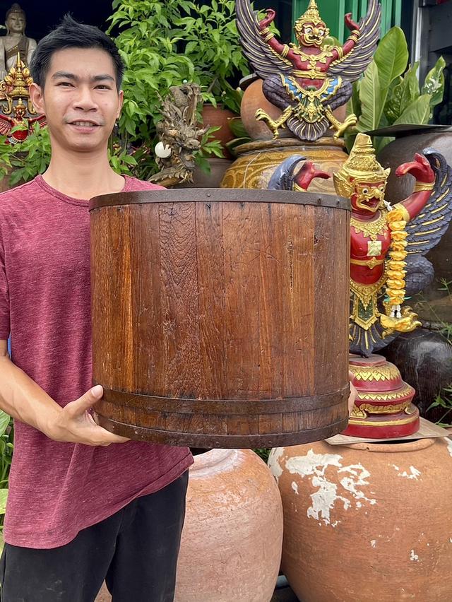 ถังไม้ตวงข้าว 40ลิตร ถังตวงข้าวไม้สัก ถังตวงข้าวโบราณ