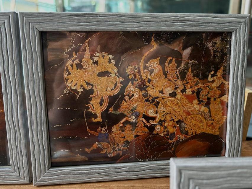 ชุดภาพรามเกียรติ์เก่า 5 ใบพร้อมกรอบ เป็น สคส ชุดรามเกียรติ์เก่า ไม่ต่ำกว่า 20 ปี 5