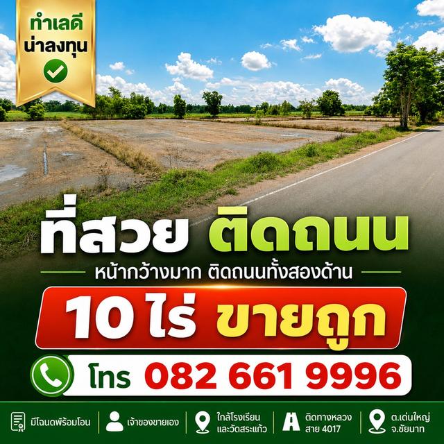 ขายที่ดินสวย ทำเลดีมาก ติดถนน 2 ด้าน ตำบลเด่นใหญ่ อำเภอหันคา จังหวัดชัยนาท 10