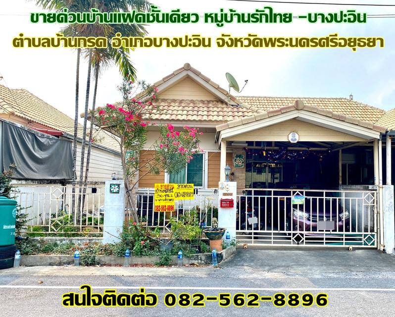 รูป ขายด่วนบ้านแฝดชั้นเดียว หมู่บ้านรักไทย -บางปะอิน จังหวัดพระนครศรีอยุธยา