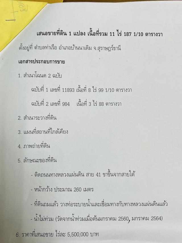 ขายที่ดิน 10 ไร่ ติถนนเอเชีย ขาขึ้น กทม บ้านนาเดิม สุราษฎ์ธานี ถมและวางระบบท่อเรียบร้อย ราคา ไร่ละ5.5ล้านบาท 2