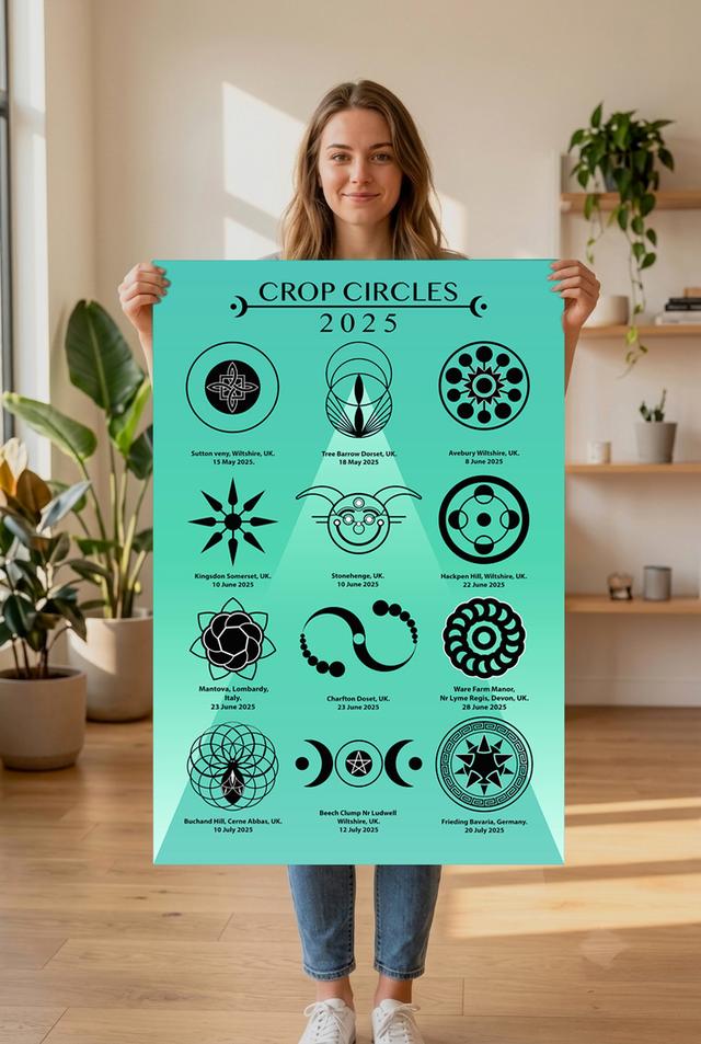 2025 Crop Circles Poster รวมภาพครอปเซอร์เคิ่ลในปี 2025 มี 12 แบบ พร้อมข้อมูลสถานที่พบลวดลาย รูปย่อยที่ 2