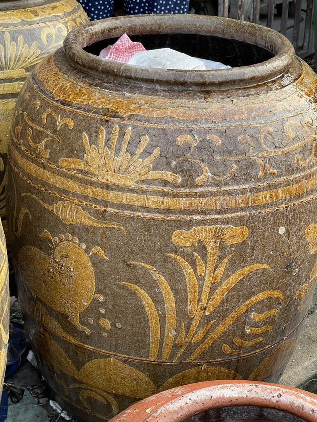 โอ่งเซี่ยงไฮ้ ลายสิงห์ โอ่งโบราณ ลายสิงห์โต โอ่งดินเผาน้ำเคลือบโบราณ 9