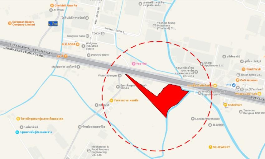 ขายที่ดินเปล่า 30 ไร่ 29 ตร.ว. บางปะกง ติดถนนใหญ่บางนา-ตราด กม.37 ใกล้ Wellgrow Industrial Estate 1