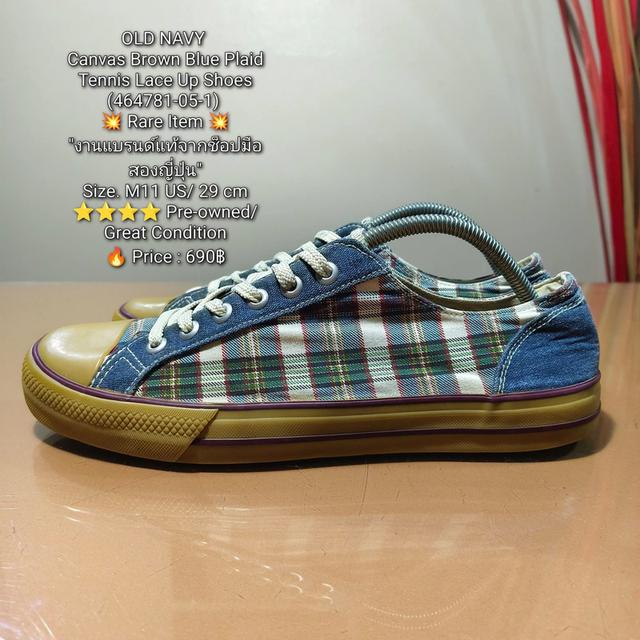 OLD NAVY Canvas Brown Blue Plaiีd Tennis Lace Up Shoes(464781-05-1) 💥 Rare Item 💥"งานแบรนด์แท้จากช็อปมือสองญี่ปุ่น"Size. M11 US/ 29 cm