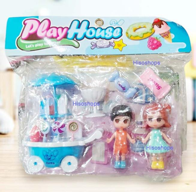 Mini Play House รถเข็นไอศกรีมมินิ รถขายไอติม พร้อมตุ๊กตา 2 ตัว และอุปกรณ์หลายหลายชิ้น คละแบบ งานน่ารักๆ