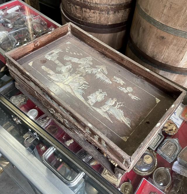 กี๋น้ำชา กี๋ไม้ประดับมุก กี๋สำหรับวางกาน้ำชา กี๋น้ำชาโบราณ