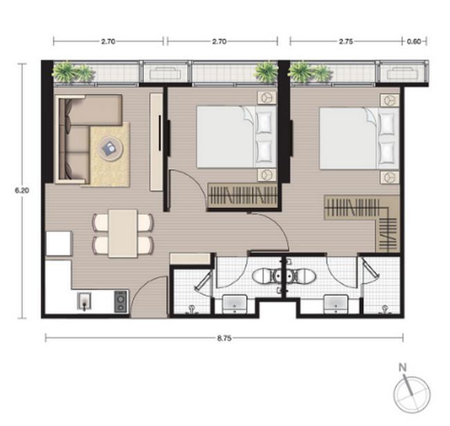 Condo Noble BE19 @BTS Asoke Station 52.07 sq.m 2 Beds 2 Baths 19th floor With private garden 10