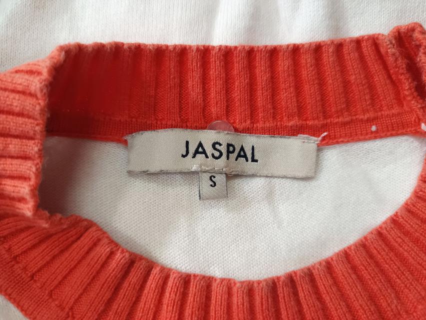 USED Jaspal - Knitted White Bird Raglan Top | เสื้อแขนยาวสีขาว สีน้ำเงิน ลายกราฟิก ลายนก ไหมพรม y2k ทรงใหญ่ แท้ มือสอง