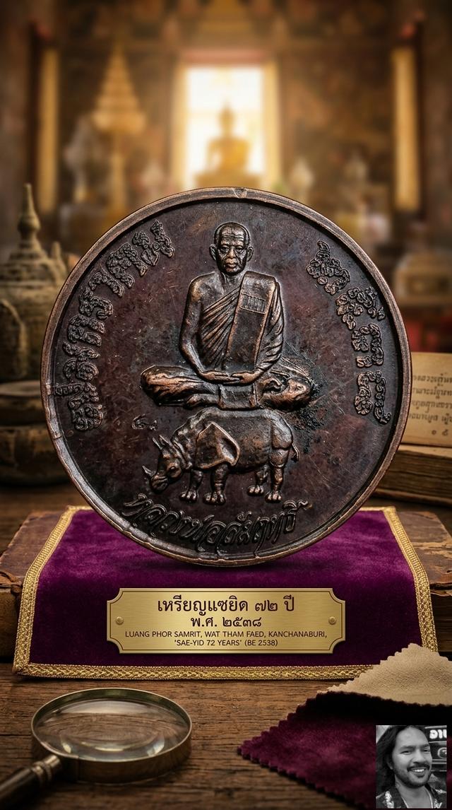 หลวงพ่อสัมฤทธิ์ วัดถ้ำแฝด เหรียญขี่แรด แซยิด72ปี รูปที่ 2