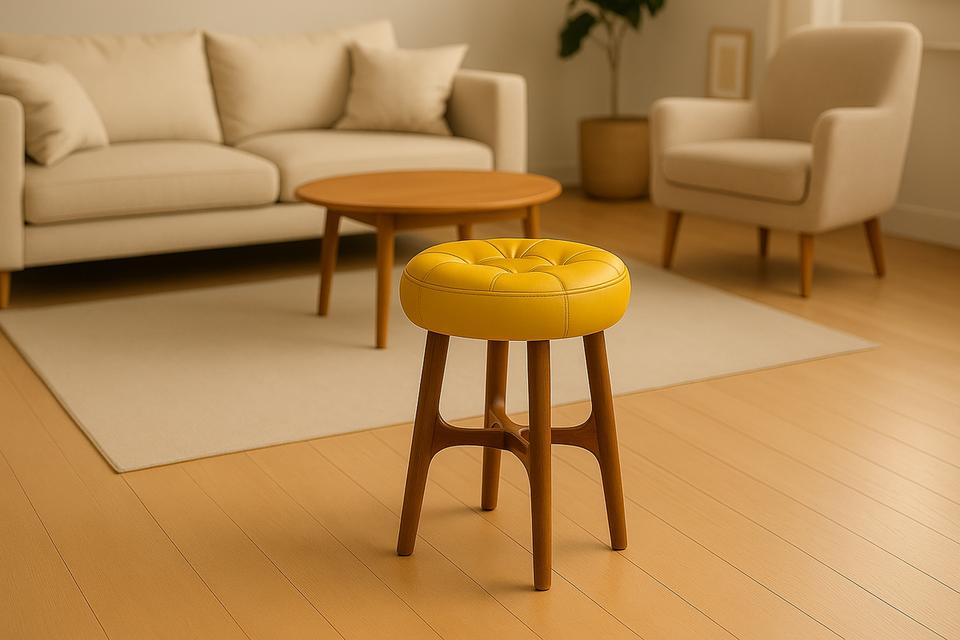 สตูลบาร์ Round Stool วินเทจ ไม้สัก งานดึงกระดุม เหมาะแต่งร้าน แต่งบ้าน มีสีหนังให้เลือก วัสดุคุณภาพดี
