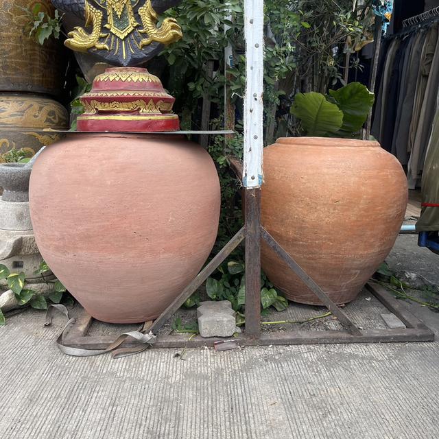 โอ่งแดง ศิลปะอยุธยา ใบใหญ่จัมโบ้ ขนาด65ซม โอ่งดินเผาโบราณ อายุหลัก100ปี รูปที่ 5