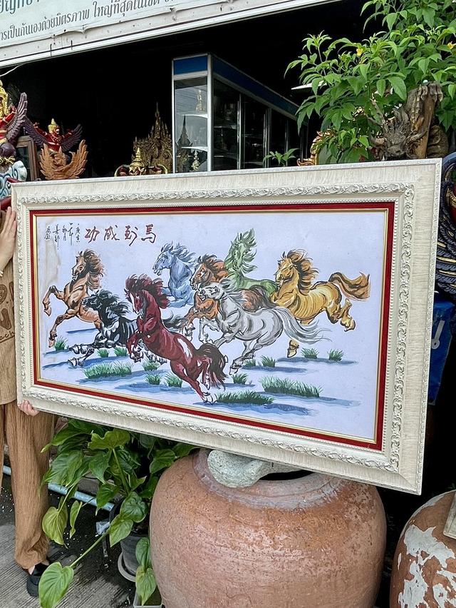 ศิลปะงานปักผ้าด้วยมือ ลายม้า8ตัว งานปักผ้าลายอาชา ขนาด120x70cm