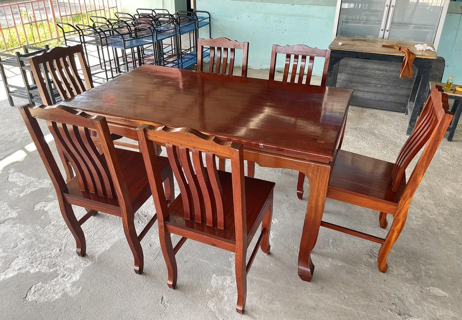 ชุดโต๊ะไม้ประดู่ 6ที่นั่ง โต๊ะไม้ประดู่แผ่นเดียว โต๊ะรับประทานอาหารไม้ประดู่ 3