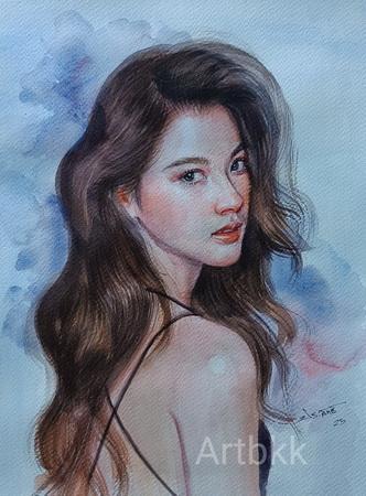 ภาพวาดสีน้ำคนเหมือนเป็นของขวัญให้แฟน