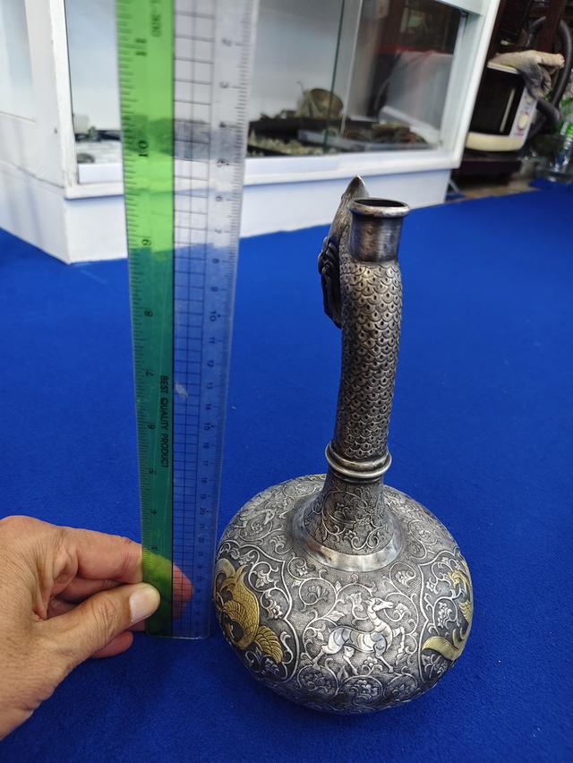 old Chinese silver surahi gold engraved