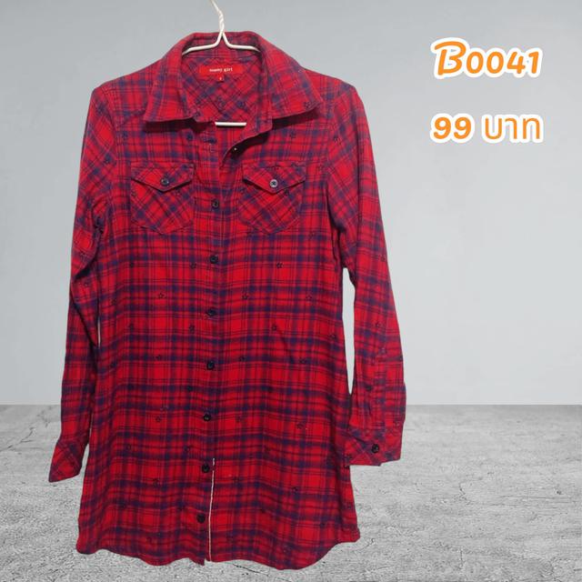 รูป ชุดเดรสคอเชิ้ตแบนยาวลายสก๊อตปักดาวสีแดง แบรนด์ tommy girl ไซส์ S (มือ 2)