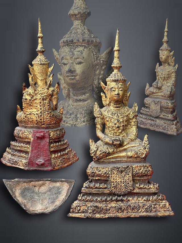 พระพุทธรูปทรงเครื่อง สมัยรัตนโกสินทร์ หน้าตัก3นิ้ว ลงรักปิดทอง ปางสมาธิ อุ้มบาตร