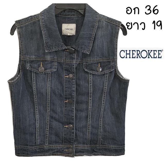 CHEROKEE กั๊กยีนส์ ยืดนิด ๆ สีเข้ม ลายผ้าชัดมาก ช ญ ใส่ได้ มีกระเป๋าอก ผ้านุ่มใส่สบาย พร้อมส่ง ไม่ต้องรอ