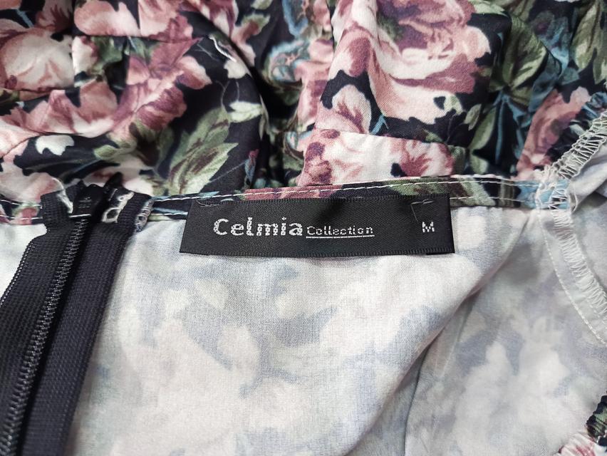 USED Celmia - Black Floral Puff Sleeve Maxi Dress | เดรสยาวสีดำ สีม่วง เดรสทรงเอ แขนพอง ลายดอก ผ่าข้าง สายฝอ แท้ มือสอง 4