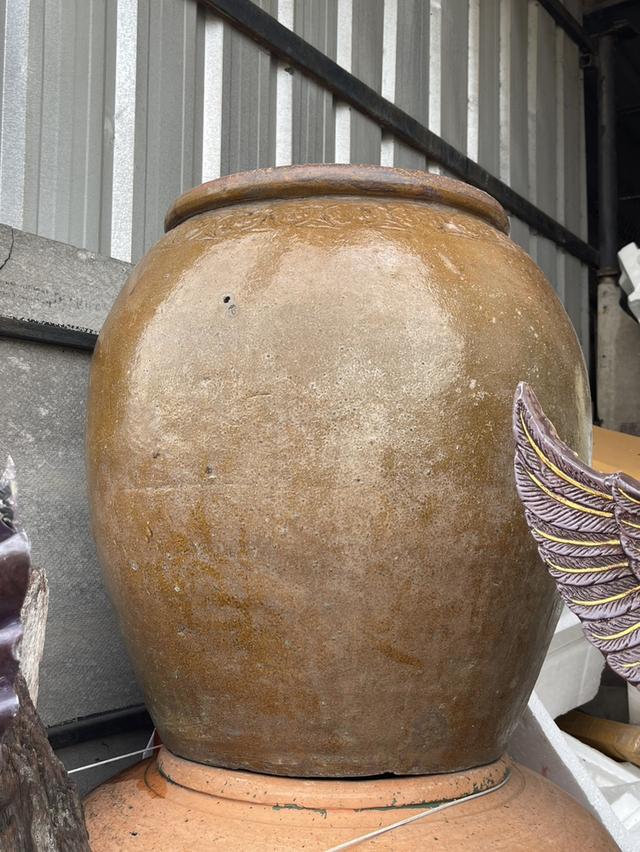 โอ่งมันปู โอ่งสีมันปู ใบใหญ่ โอ่งดินเผาน้ำเคลือบโบราณ