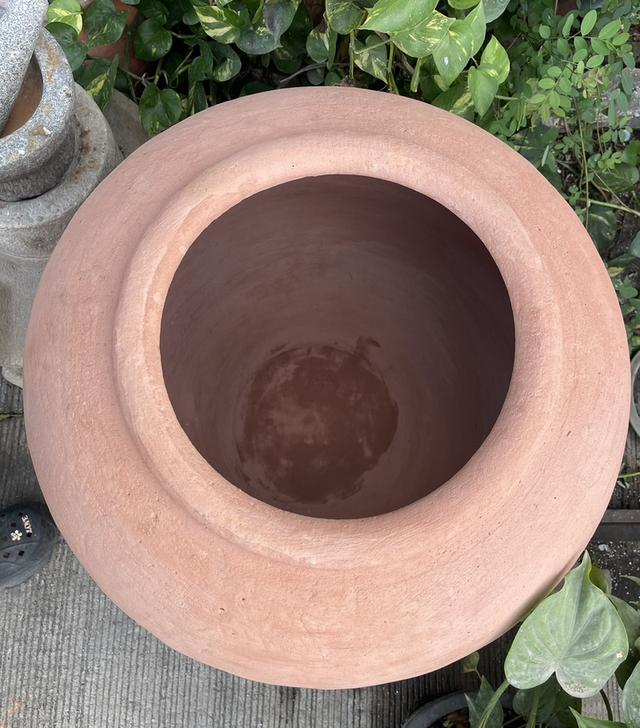 โอ่งแดง ศิลปะอยุธยา ใบใหญ่จัมโบ้ ขนาด65ซม โอ่งดินเผาโบราณ อายุหลัก100ปี รูปที่ 2