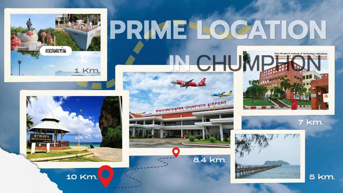 ที่ดินติดถนนหลัก ใกล้สนามบินชุมพร ใกล้ทะเล และเดินทางสะดวก 2