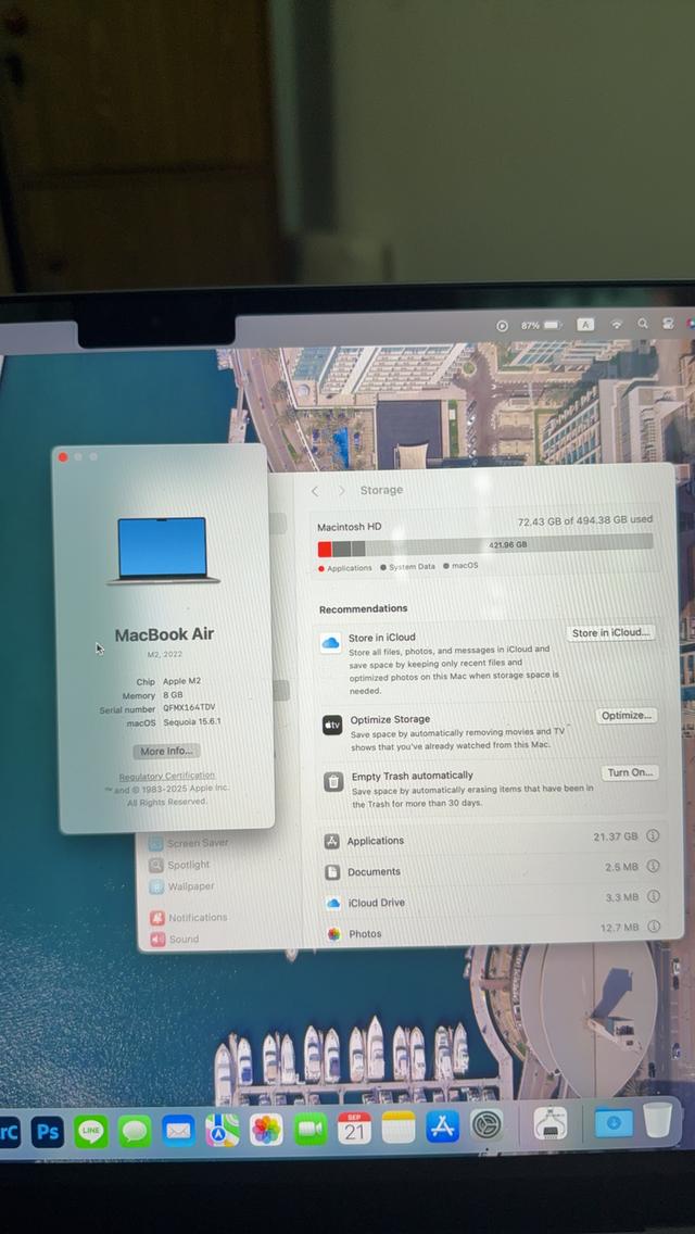MacBook Air 13.6-inch, M2 2022 Ram8GB SSD512GB 6