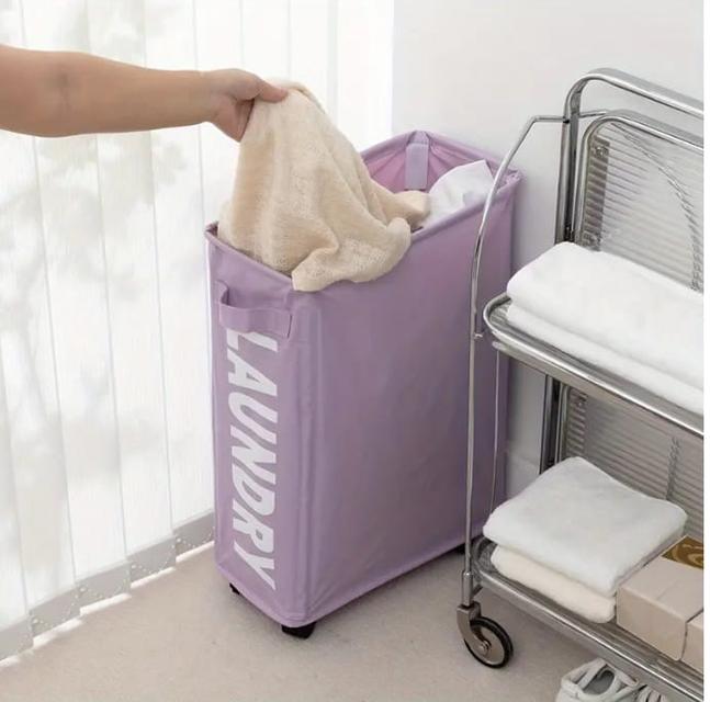 Chiranatda ตะกร้าผ้าแบบล้อลาก สีม่วง