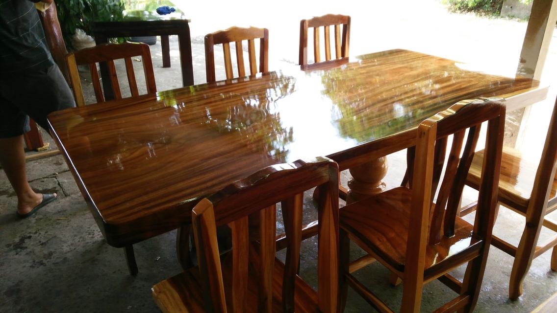 โต๊ะอาหารไม้แผ่นเดียว ก80xย180 + เก้าอี้ 6  ตัว  5