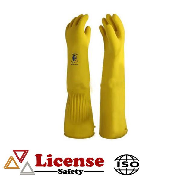 ถุงมือยางธรรมชาติสีเหลือง มีสายคล้อง ถุงมือยาง ถุงมือกันสารเคมี ถุงมือป้องกันเชื้อโรค 4