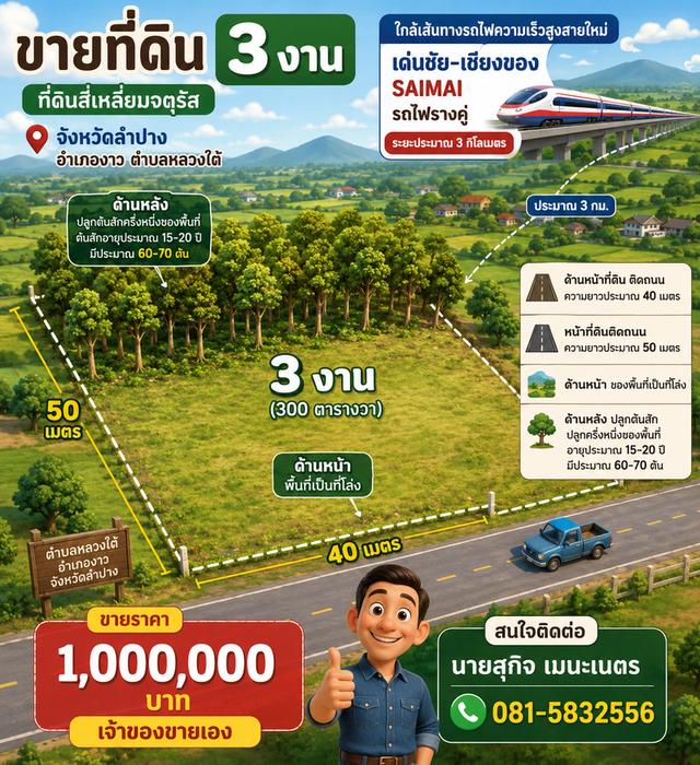 ที่ดินใกล้เส้นทางรถไฟความเร็วสูงสายใหม่เด่นชัยเชียงของพร้อมต้นสักอายุ 15-20 ปี 1