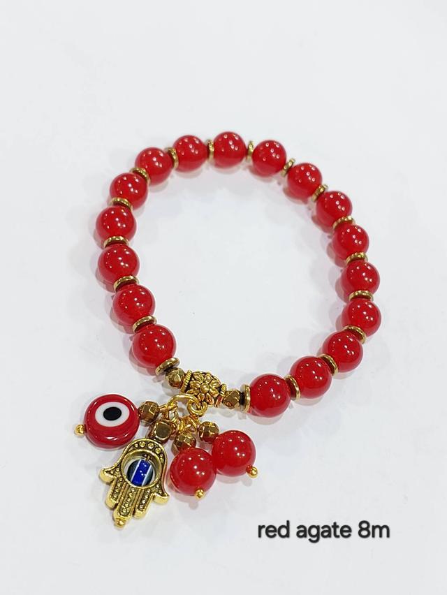 ข้อมิอหินมงคล red agate 8-12 m.gold hematite ยาว 19.5 cm. รูปที่ 6