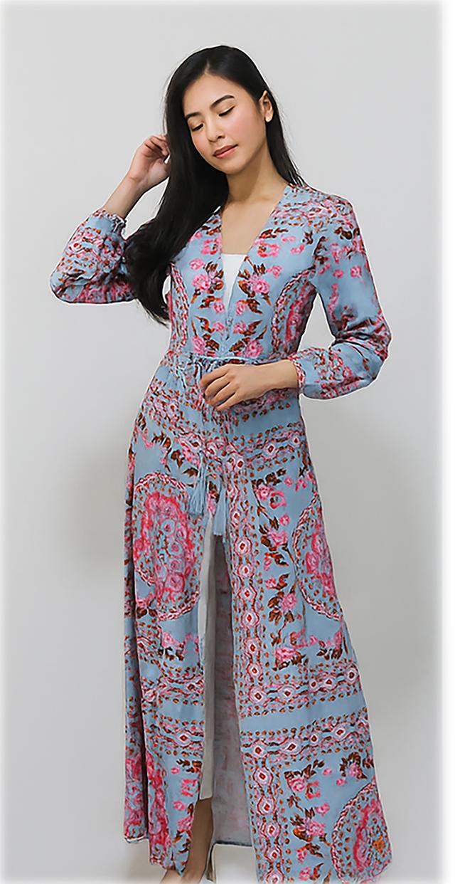เดรสคลุมยาวลายโบฮีเมียนทรงแม็กซี่ (Bohemian Long Kimono Maxi Dress)_@SP015