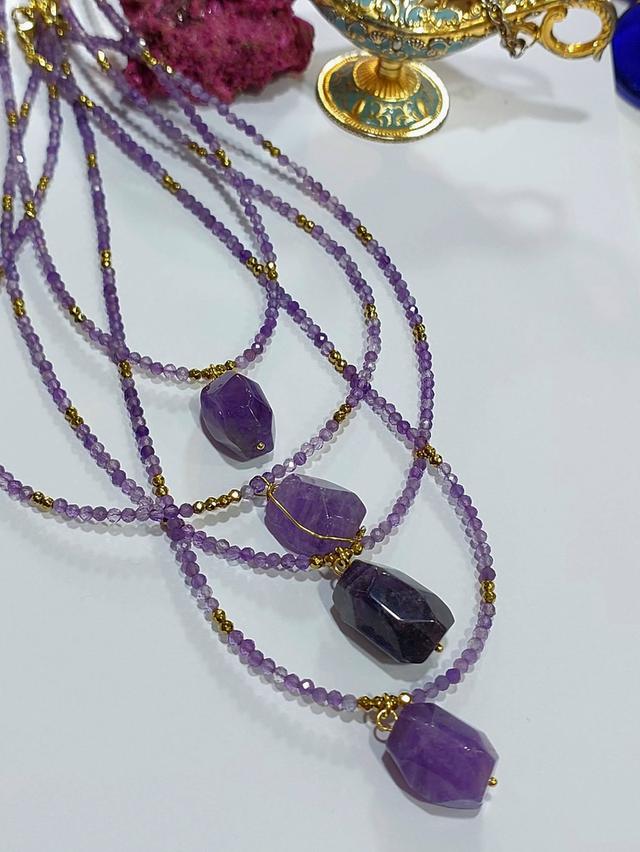 สร้อยคอหินมงคล Agate Rose quatz Green aventurine Tiger eye Amethysts ยาว 18-19 นิ้ว รูปที่ 11