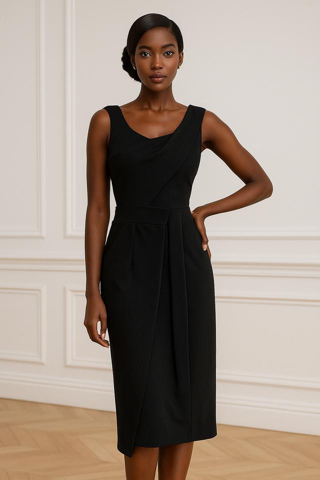เดรสเข้ารูปสีดําดีไซน์ทับซ้อน (Black Overlap/Drape Detail Sheath Dress)@SP030