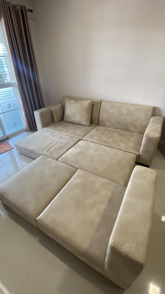 โซฟาหนังเทียม สีเบจ แยกชิ้นปรับนอนได้ รูปที่ 3