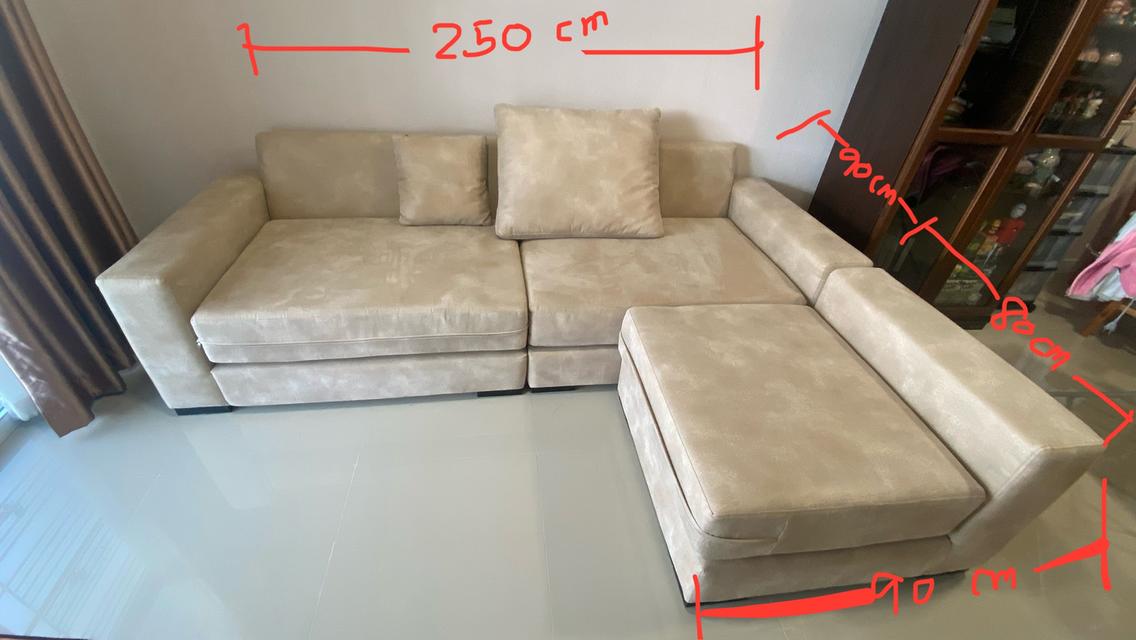 โซฟาหนังเทียม สีเบจ แยกชิ้นปรับนอนได้ รูปที่ 2