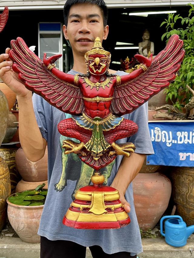 พญาครุฑตั้งโต๊ะ ครุฑหน้าเทพ ขนาดกว้าง50ซม หล่อตัน วัสดุใยแก้วเรซิ่น