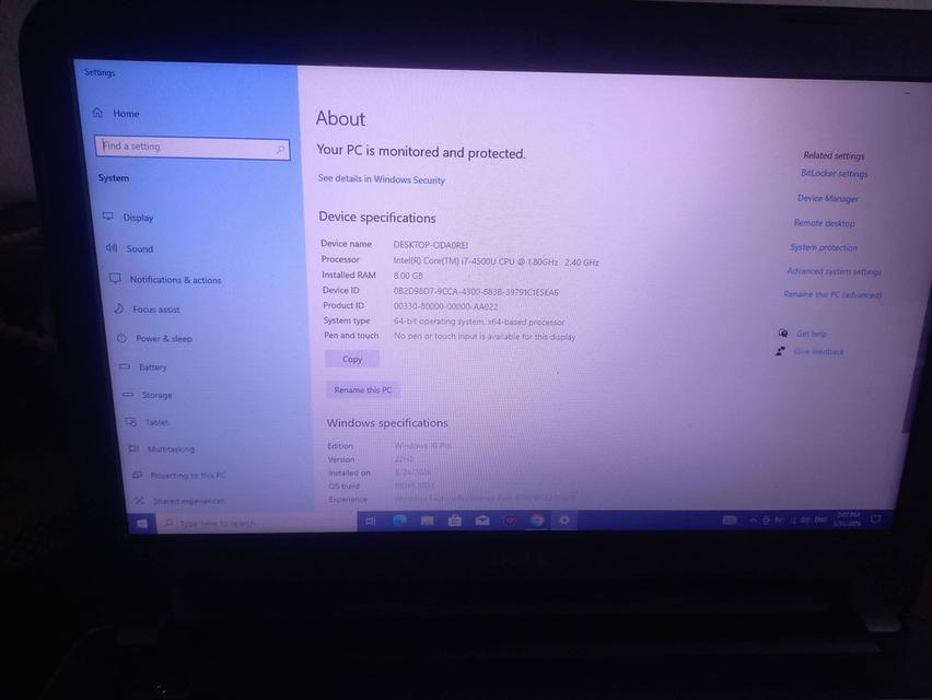 notebook i7 ram 8g windows 10 pro