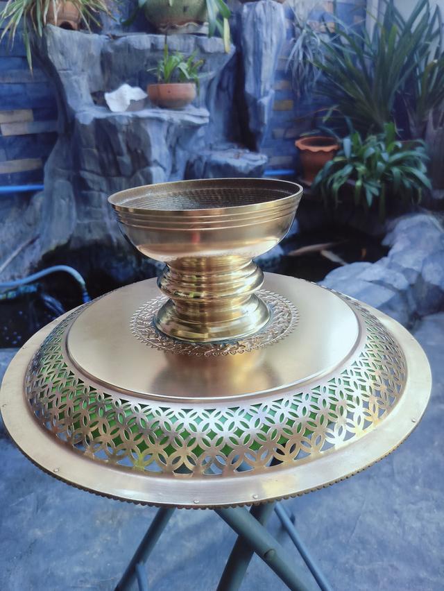 พานทองเหลือง14นิ้ว งานเก่า โบราณ 3