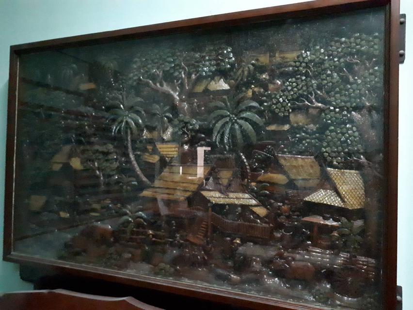 แผ่นไม้สักแกะสลัก ประดับฝาผนัง (บ้านทรงไทย) รูปที่ 3